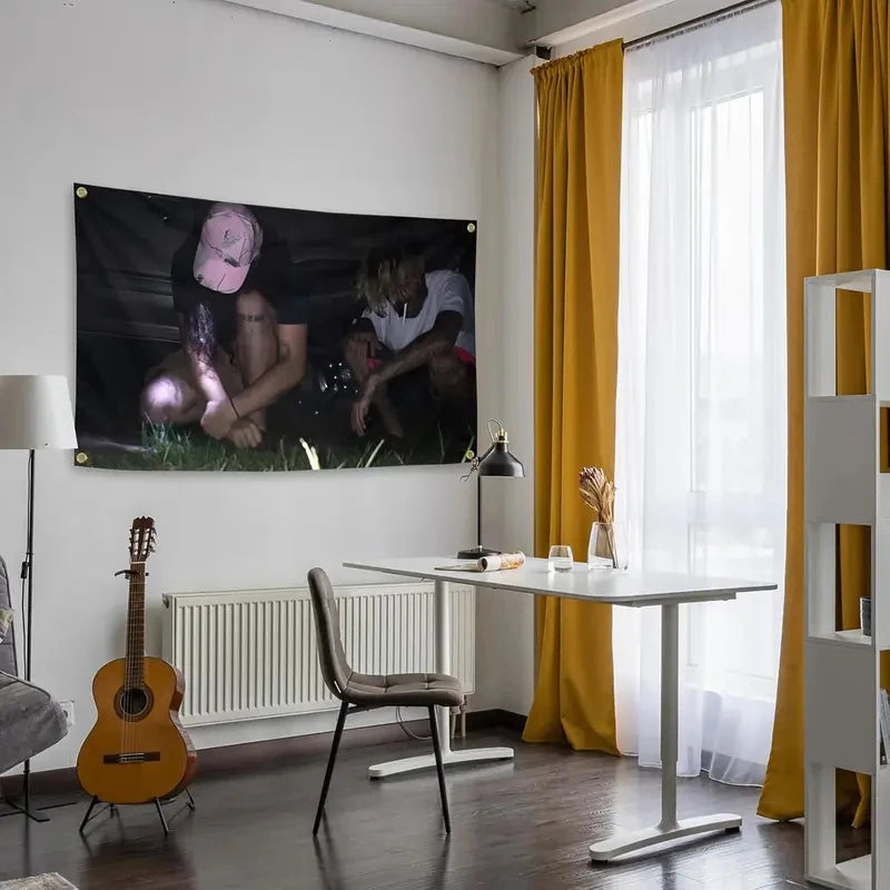 tapisserie murale personnalisée suicideboys noir rose moderne chambre salon abstraite floral assis chapeau