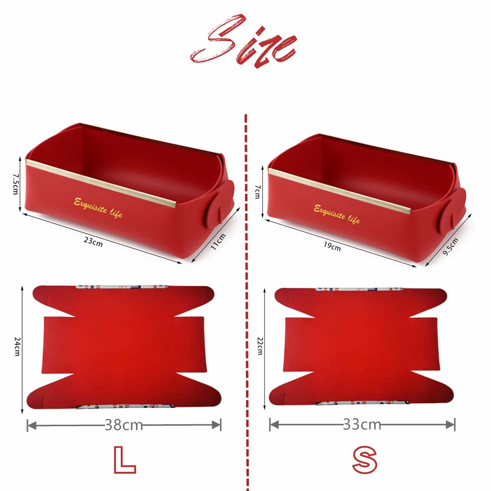 boîtes rangement cosmétiques pliables modernes vert foncé rouge rose marron jaune simili cuir doré