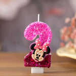 bougies numérotées minnie rose pâle rose brillant blanc paillettes personnages animés opaques thématiques anniversaire