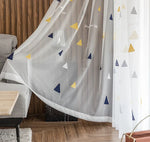 rideau blanc transparent triangles géométriques moderne tulle polyester inclusion clips rubans suspension chambre salonhôtel
