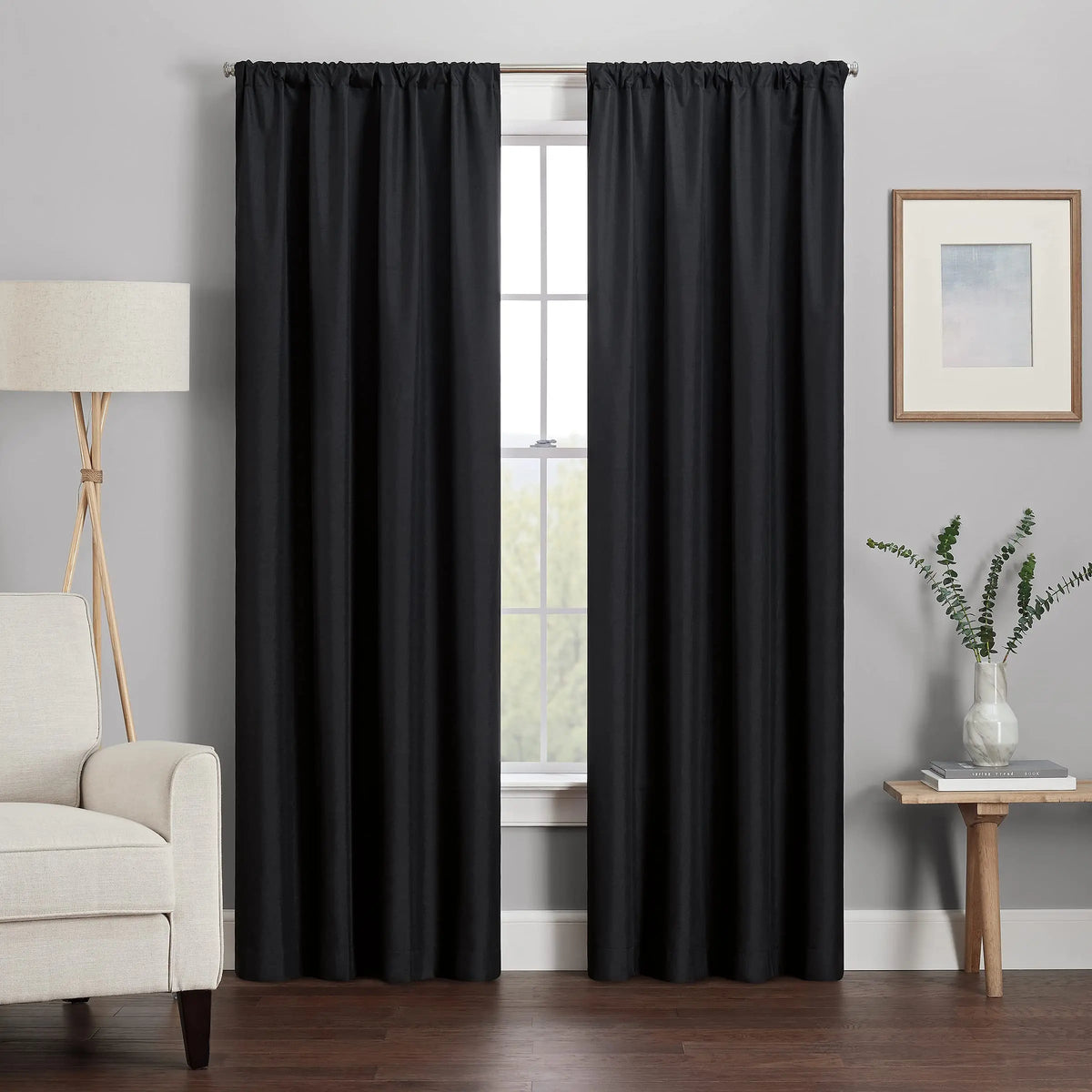 rideau blackout moderne uni noir fenêtre intégré anneaux chambre salonpaque opaquet polyester