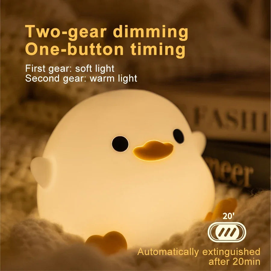veilleuse canard blanc jaune coeurs moderne enfantine adhésive rechargeable usb tactile