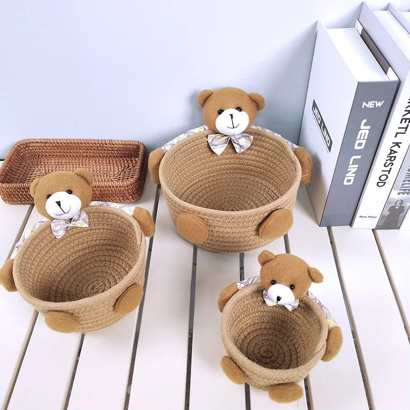 panier rangement tissu coton peluche décorative cosmétiques jouets accessoires