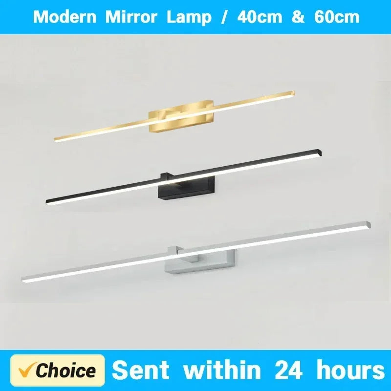 lampe miroir moderne noir blanc doré fixée mur led tricolore 40cm 60cm