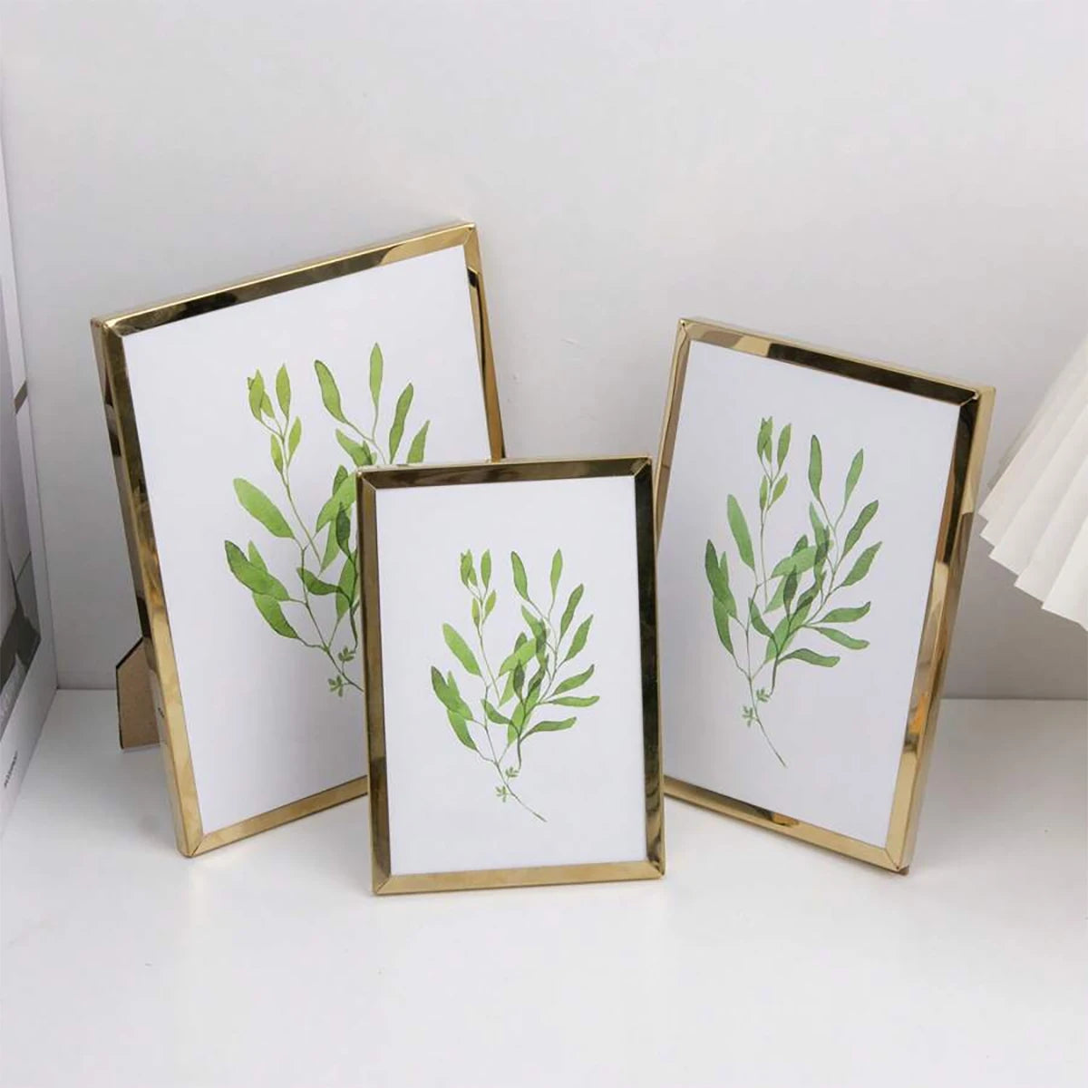 cadre photo moderne or argent feuilles vertes acrylique transparent minimaliste