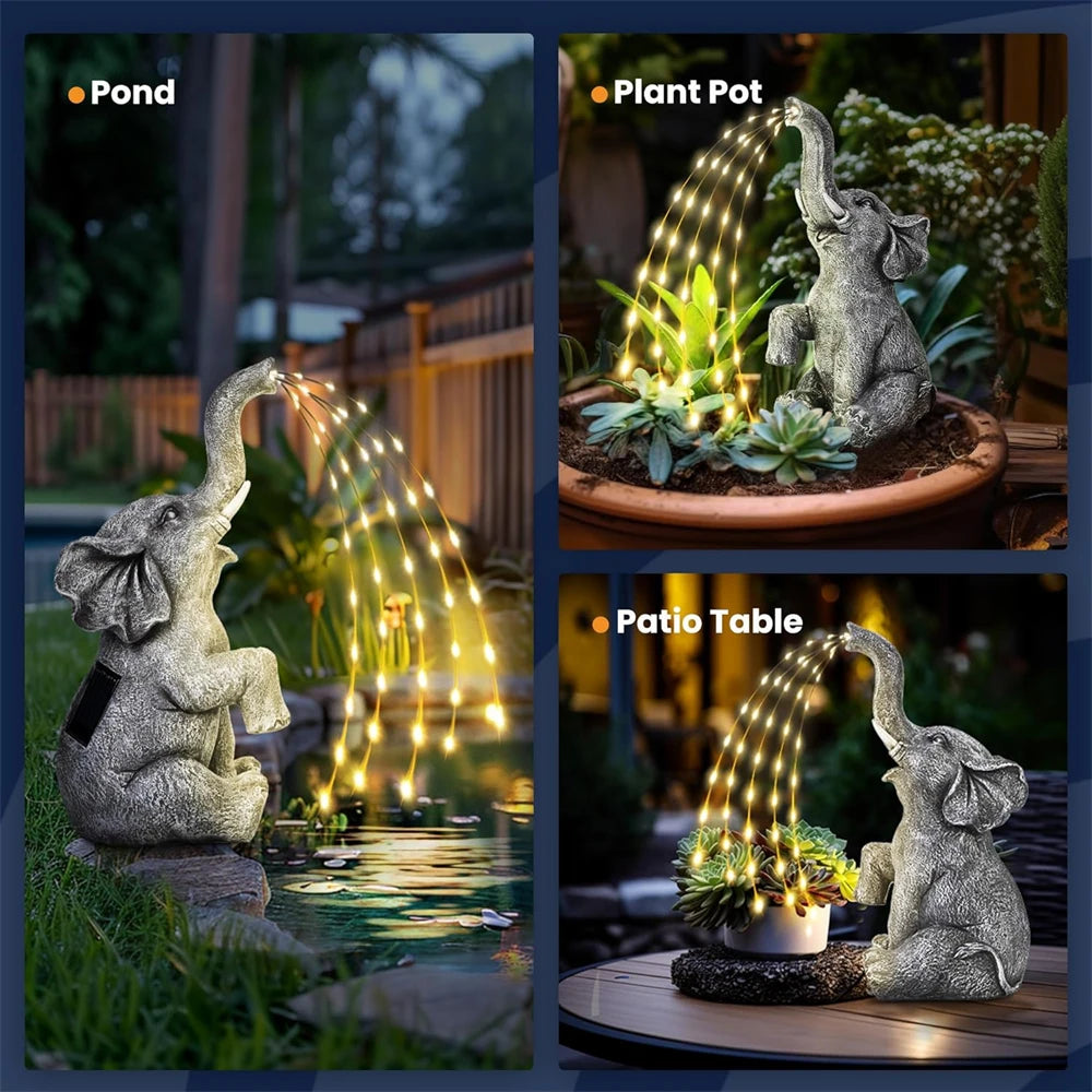 statue éléphant décorative guirlande led résine aspect pierre résistante intempériesextérieur zen