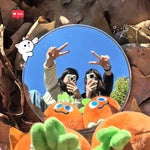 miroir rond argenté motifs visages mignons moderne selfie maquillage haute définition portable adhésif couple