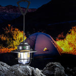 lampe camping vintage robuste noir beige gris métal verre transparent rechargeableextérieur camping portable