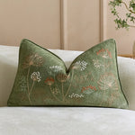 housse coussin carré brodé tissu chenille motif floral vert rouge décor maison lit sofa