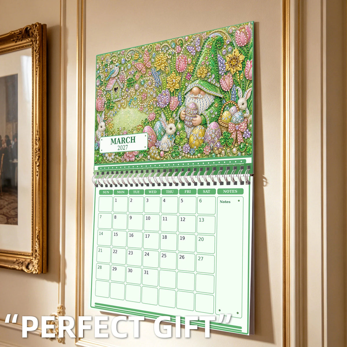 calendrier mural diy peinture diamants ornements personnages fleurs animaux rose vert bleu blanc opaques
