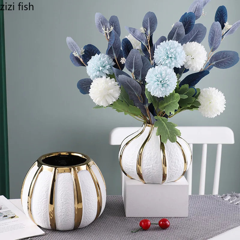 vases céramique moderne blanc doré texture rugueuse ligne élégant fleurs