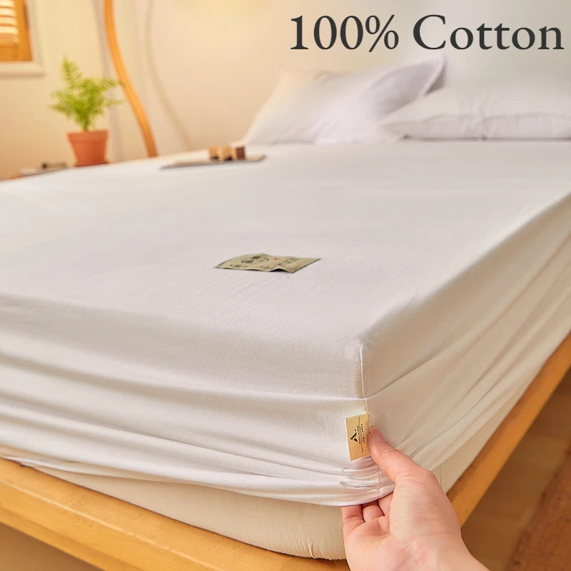 drap housse lit coton blanc uni élastique matelas moderne doux
