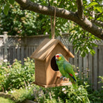 nichoir oiseaux extérieur bois résistant intempéries cordelette suspension porte floral relief bleu clair blanc