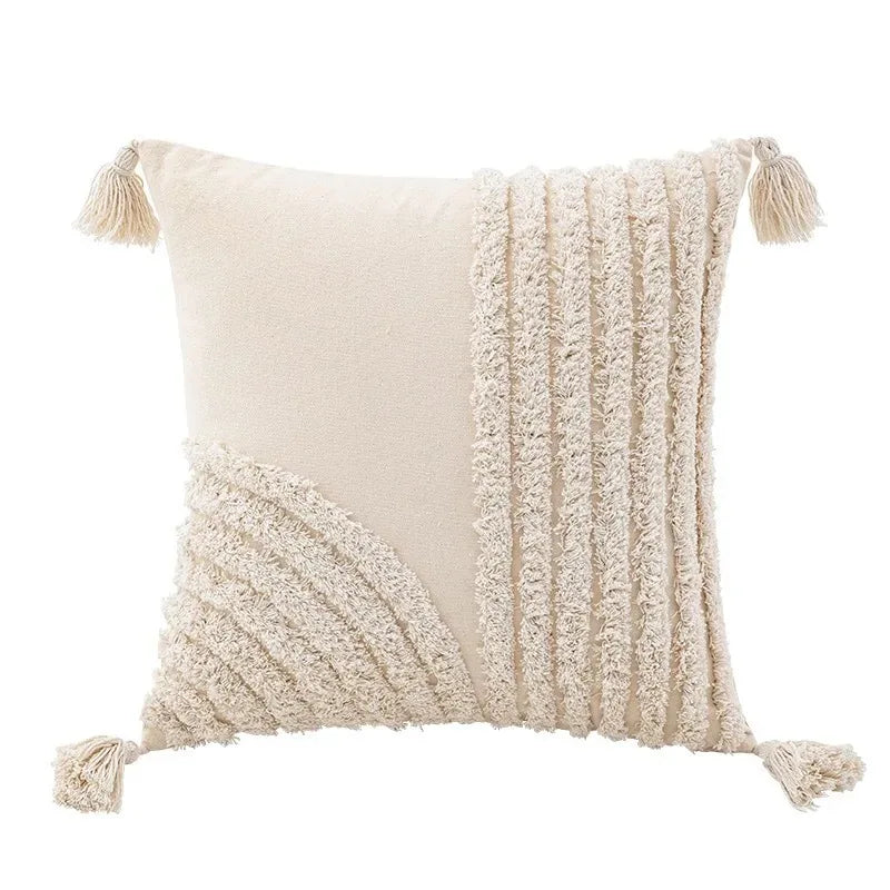taies d'oreiller géométriques brodées modernes coton polyester blanc orange gris respectueux environnement opaques maison