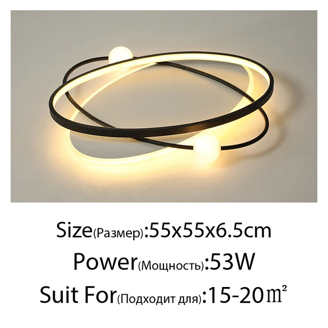 lampe led moderne anneaux entrelacés noir or blanc chaud froid dimmable minimaliste chambre salon