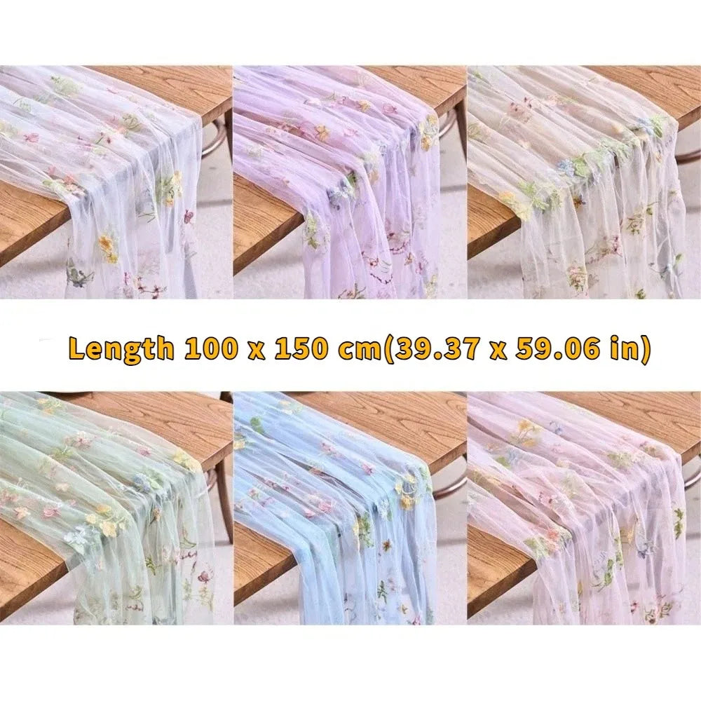 nappe tulle transparente brodée fleurs vert menthe violet blanc romantique décoration mariage fête été