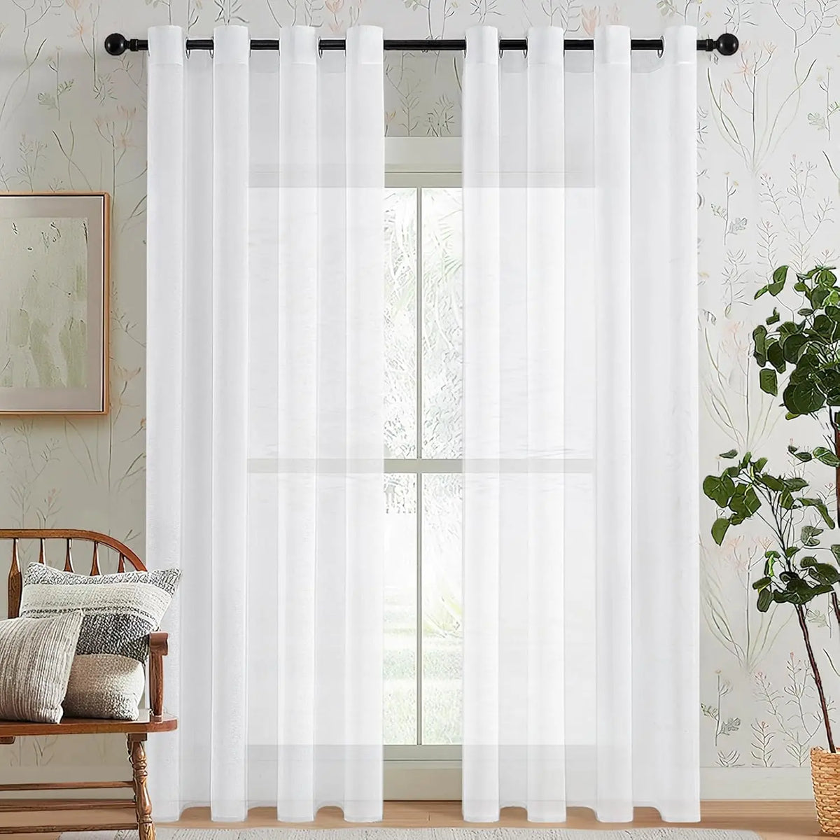 rideaux blancs tulle transparent moderne fin léger décoration intérieure épuréeôtel chambre coucher