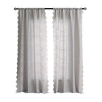 rideau gris clair fleurs blanches semi transparent classique romantique dentelé polyester chambre salon decoration
