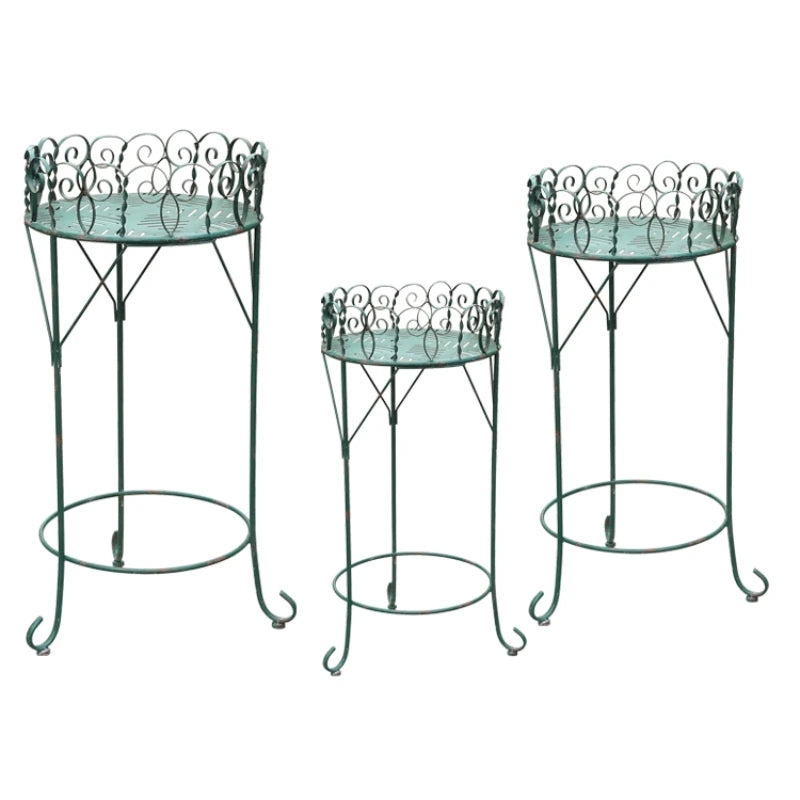 présentoirs plantes métal ajouré spirales vert turquoise décoration jardin vintage romantique
