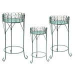 présentoirs plantes métal ajouré spirales vert turquoise décoration jardin vintage romantique