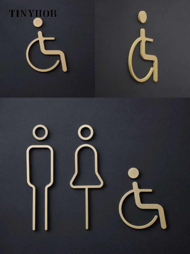 symboles toilettes or minimaliste maison decoration entrée wc handicapé decoration métal rond fixations invisible