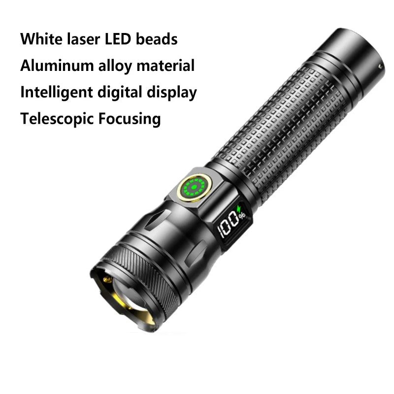 lampe poche led rechargeable écran numérique zoomable 2000 lumens noir tactical camping