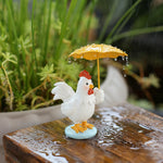 statue décorative miniature coq parapluie extérieur intérieur blanc rouge orange jaune bleu lisse tissu