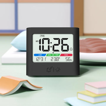 réveil numérique LCD affichage température humidité date week end sans fil mur table moderne