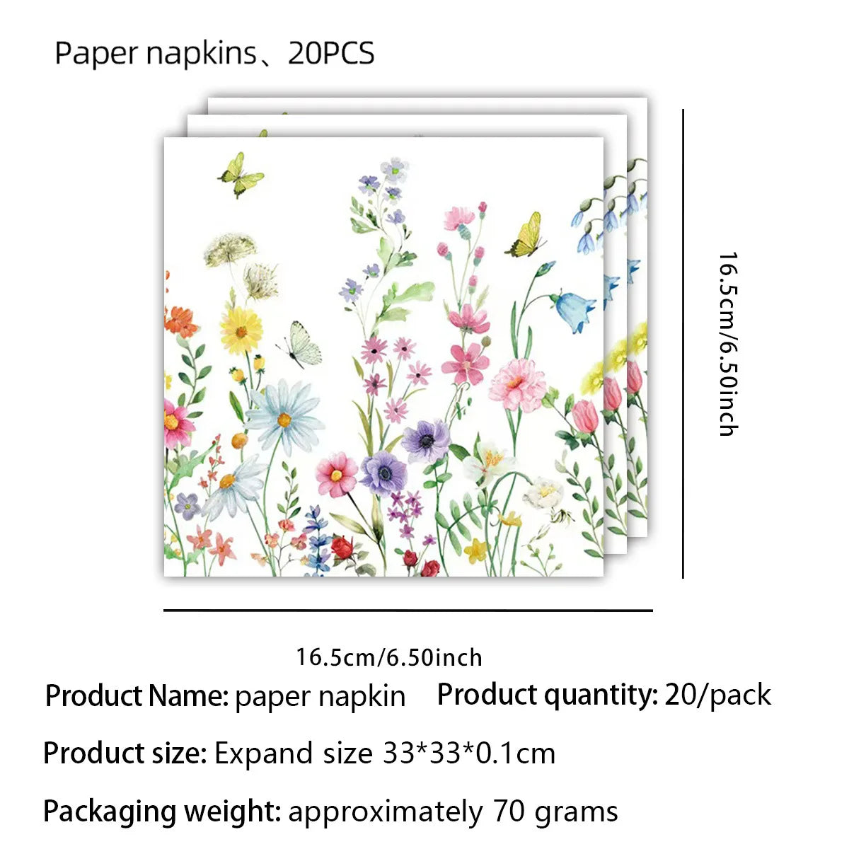 serviettes papier motif fleurs papillons multicolore décoratives table événements anniversaires fêtes mariage