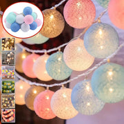 Guirlande lumineuse boules de coton 3cm LED - Décoration féerique pour Noël, maison, extérieur, mariage, jardin