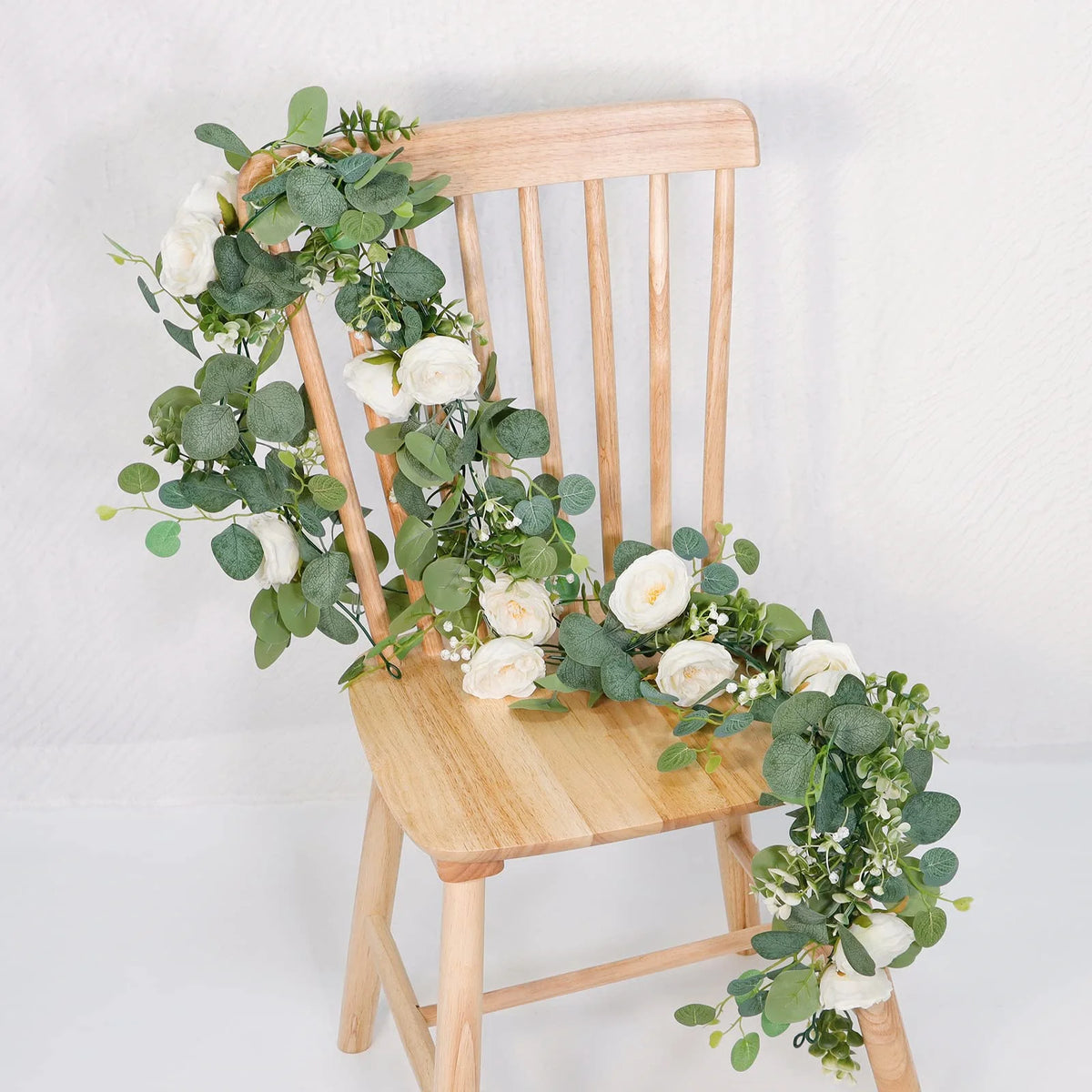 guirlande florale artificielle verte blanc fleurs feuilles extérieur mariage décoration naturelle festiveextérieur