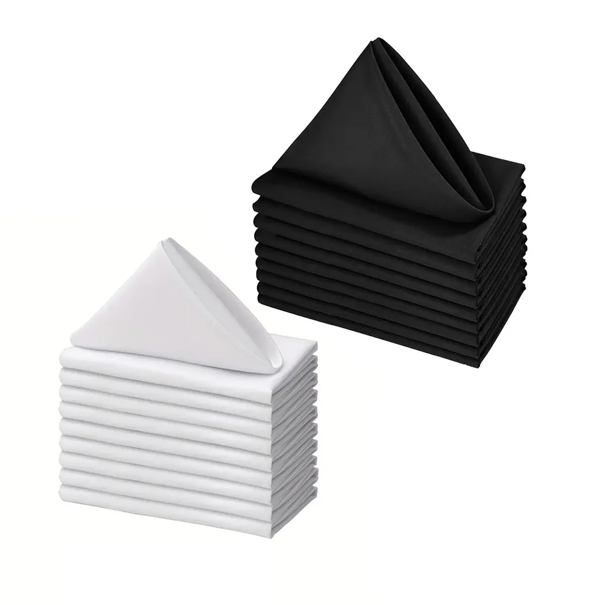 serviettes table polyester 40x40cm blanc noir unies réutilisables lavables anneau métallique durable classique