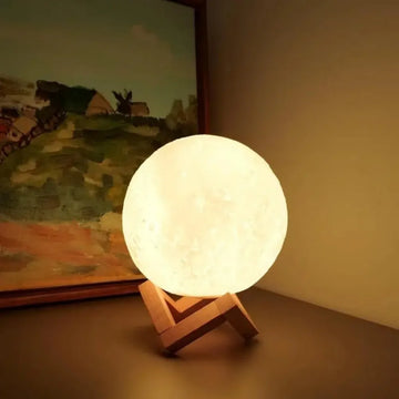 veilleuse lune blanc moderne support bois chambre enfant deco vacances led piles AAA