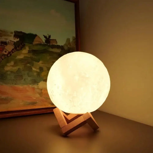 veilleuse lune blanc moderne support bois chambre enfant deco vacances led piles AAA