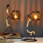 Statues décoratives métal noir beige marron artisanal moderne abstract character sculptural decoration vintage