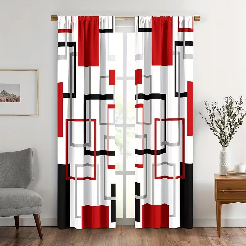 rideaux géométriques rouge noir moderne opaques polyester 100% 60x150cm 75x166cm