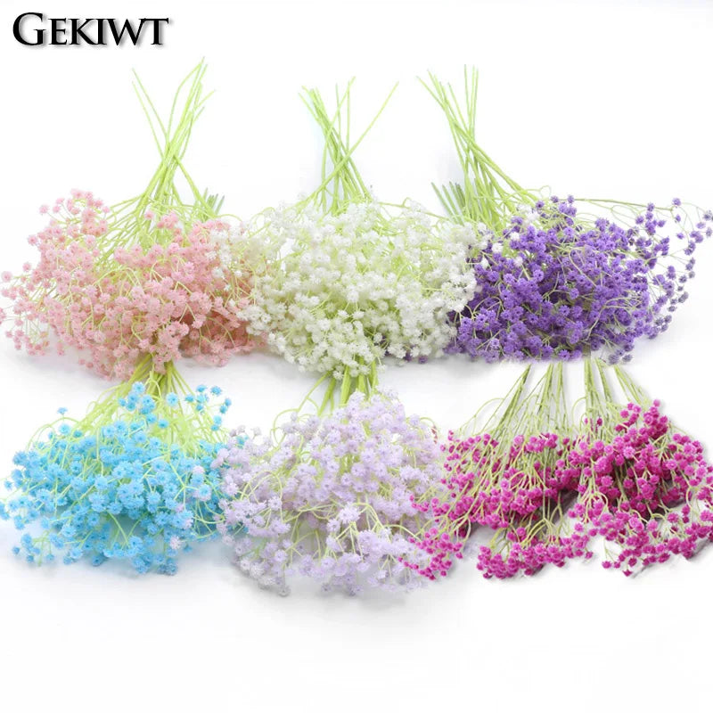 bouquets artificiels violet rose bleu clair blanc petites fleurs rondes modernes intérieur mariage anniversaire
