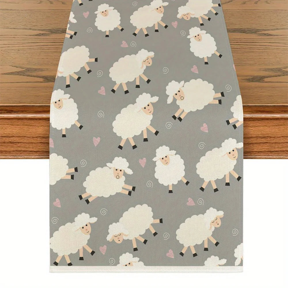 chinois table gris moutons coeurs blancs rose enfantin decoration maison lin blanc rose pâle