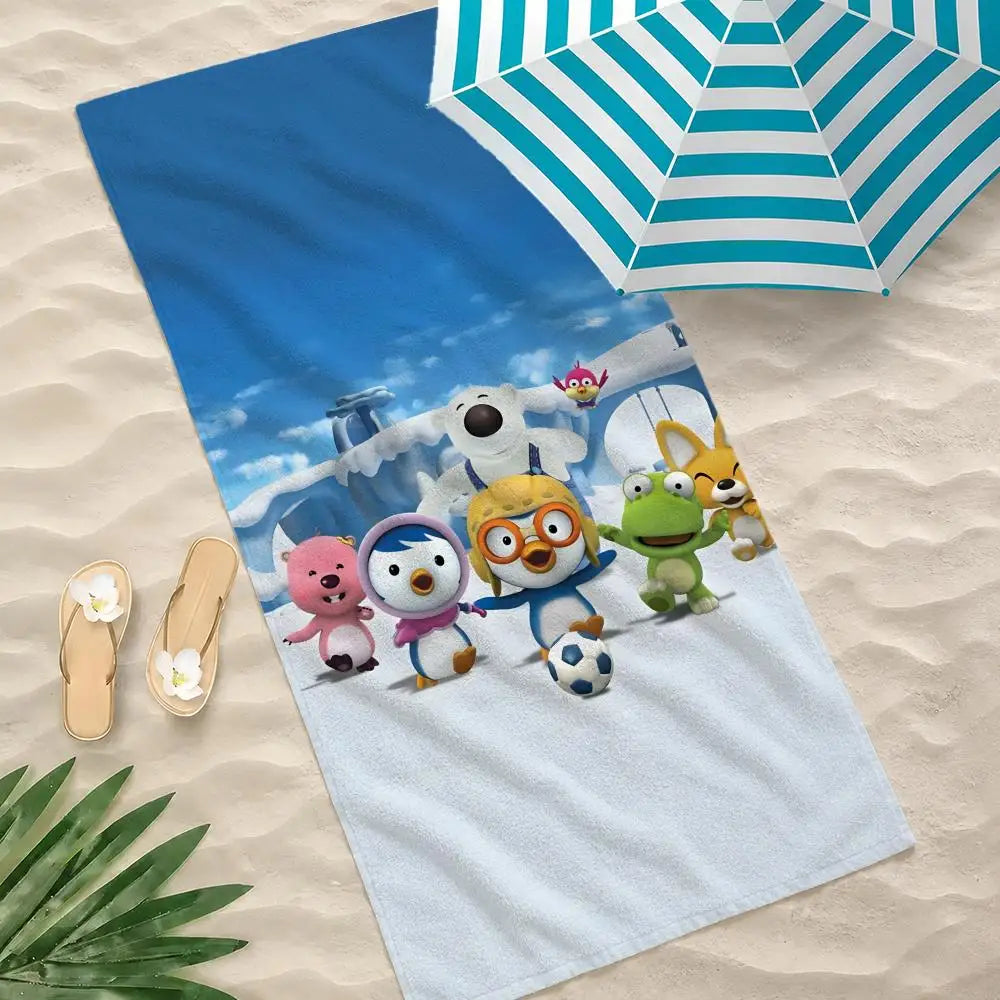 serviette plage microfibre enfant motif pororo séchage rapide grande douce blanche jaune bleu