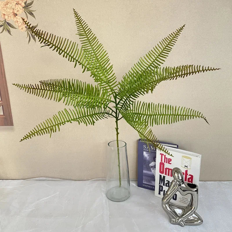 décoration extérieure plante artificielle feuilles vertes fines moderne 80cm tringle fixée éléments