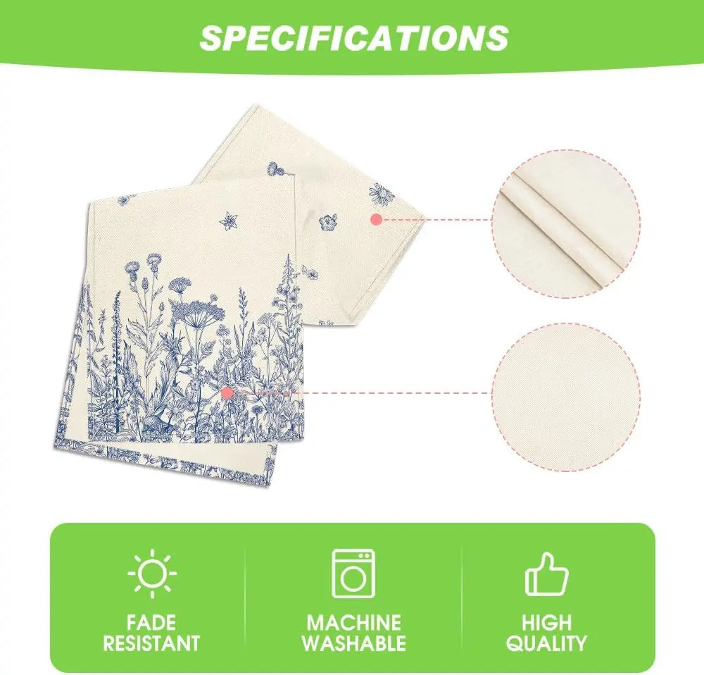 Serviette en tissu à motifs floraux, résistante à la décoloration, lavable en machine et de haute qualité.