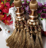 pompons rideau élégants franges couleurs bleu noir doré rayures polyester decoration maison