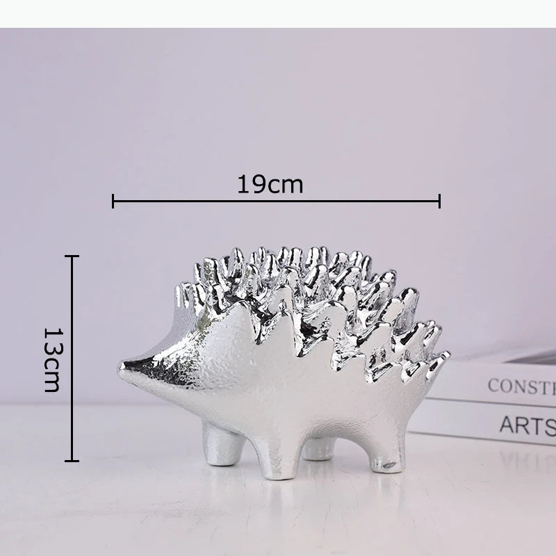 hérisson doré statuette ornement moderne décoration maison épines texturées métal brillant