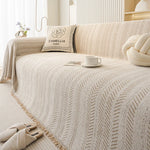 housse canapé moderne couverture chenille motif géométrique beige noir fixations machine polyester salon