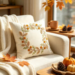coussin beige motif floral traditionnel feuilles automne doré sans rembourrage décoration maison sofa lit