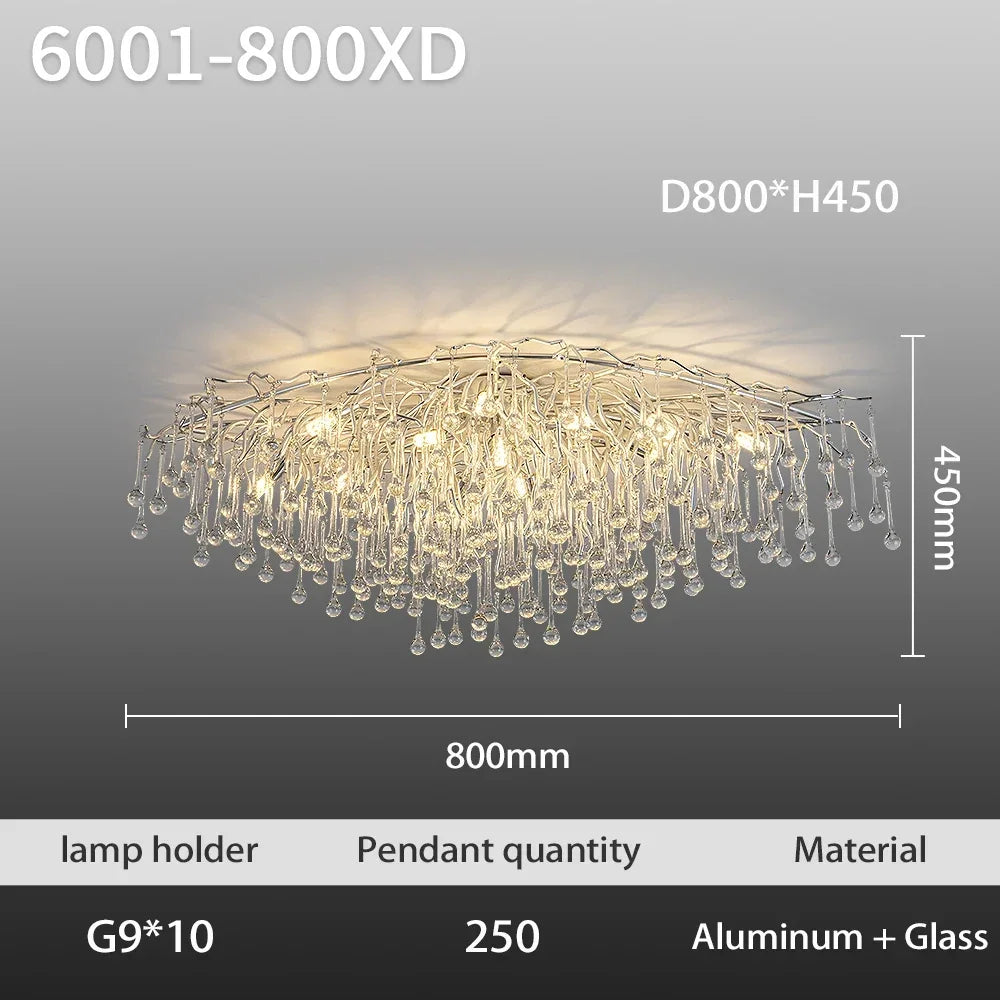 plafonnier led moderne cristaux transparents argentés élégants éclairage intérieur nordique suspension