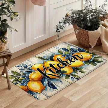 tapis cuisine antidérapant citron feuilles kitchen extérieur polyester rustique vintage