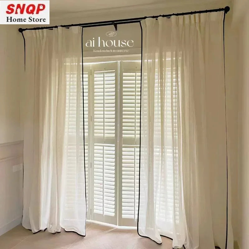 rideau blanc moderne semi transparent polyester maison 120cm 160cm 200cm 240cm 320cm 390cm