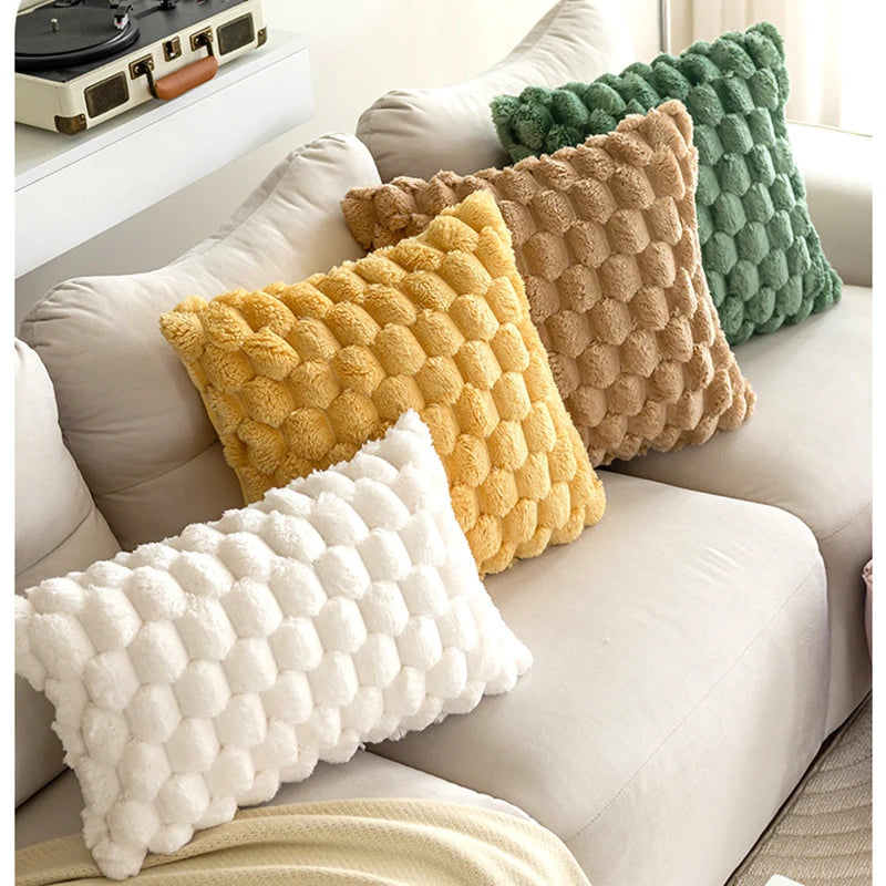housse coussin hiver super douce peluche 100 polyester blanc beige rose verte moderne 45x45cm