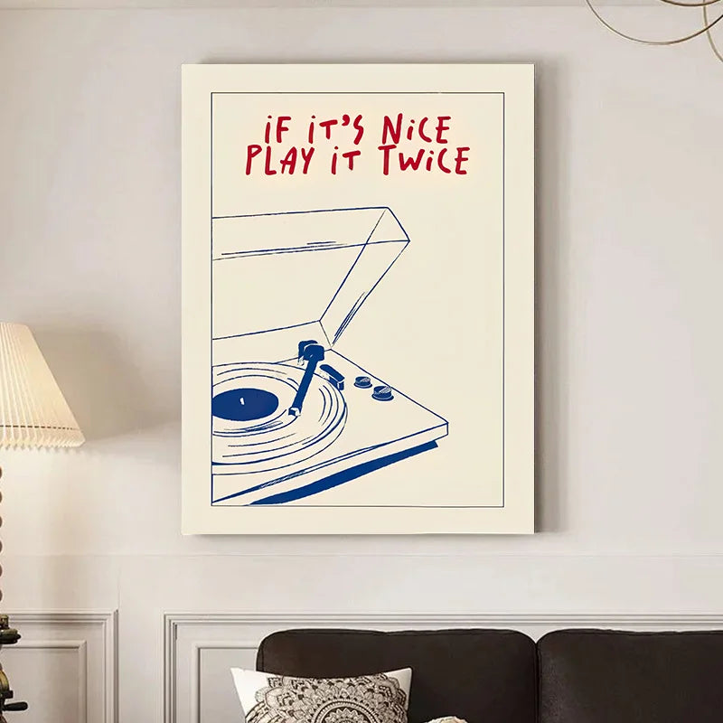 affiche abstraite tourne disque minimaliste graphique salon chambre blanc bleu rouge noir vert beige